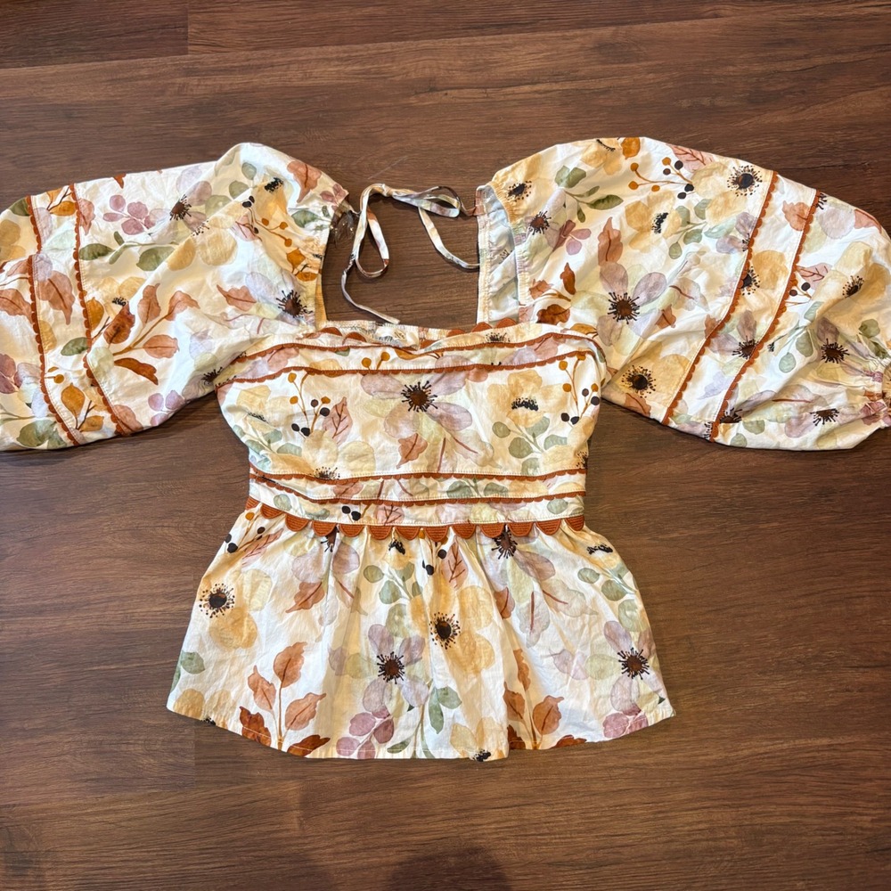 Espresso Mocha Puff Sleeve Peplum Top Cottage Autumn Fall Soft Romantic Earthy